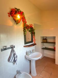 a bathroom with a sink and a mirror at La Radura in Roccamorice +9 photos
