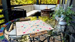 a glass table with a chess board on top of it at Cielo Ridge in Twin Peaks