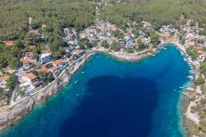 an aerial view of a beach with blue water at Apartments by the sea Basina, Hvar - 9673 in Vrbanj