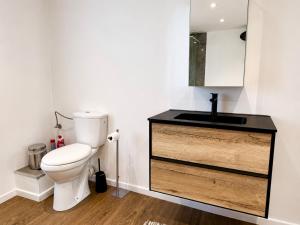 a bathroom with a toilet and a sink at The Jade Elegant apartment with balcony in Spa +17 photos