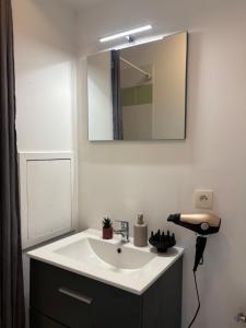 a bathroom with a white sink and a mirror at L'escapade in Annemasse