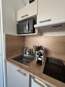 a small kitchen with a sink and a microwave at L'escapade in Annemasse
