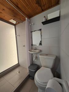 a bathroom with a toilet and a sink at Hotel El Balcon de madera in Norcasia