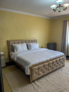 a bedroom with a large bed with white pillows at Royal Homes in Lilongwe