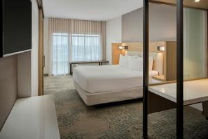 a hotel room with a bed and a mirror at SpringHill Suites by Marriott High Point Downtown in High Point +17 photos