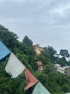 a group of kites flying in front of a building at Lama home in Bālāju +12 photos