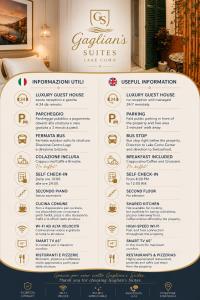 a menu for a room at a hotel at Gaglian's Suites Lake Como in Como