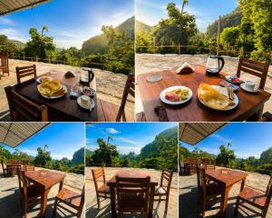 eine Fotocollage von einem Tisch mit Essen darauf in der Unterkunft Hostel Base Ella in Ella