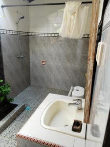 a bathroom with a sink and a shower at Pondok Alam Bukit in Tirtagangga