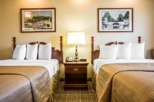 a hotel room with two beds and a lamp at Quality Inn Greeneville - Tusculum in Greeneville +20 photos
