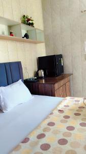 a bedroom with a bed and a television on a table at Australia villa fully Ac Fridge Tv Wifi in Bathinda