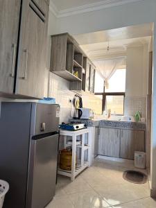 a kitchen with a refrigerator and a stove at Tulivu Homes in Meru