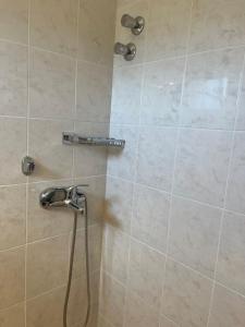 a shower with a shower head in a bathroom at Polylimnio landscape in Groustésion