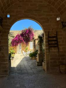 an archway with purple flowers hanging from a building at B&B Vernole1713 in Vernole