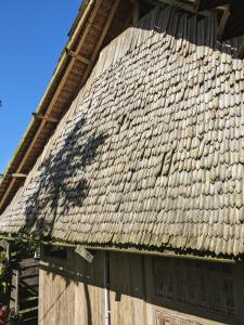 a shingled roof of a building with a sky background at Cosy Cottage Living Harmoniously in Tabanan