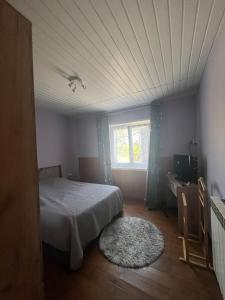 a bedroom with a bed and a window and a rug at Logement avec parking max 7 personnes in Eauze