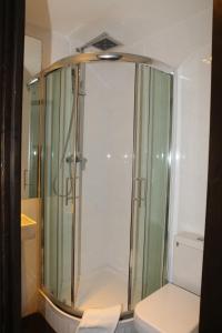 a bathroom with a shower, toilet and tub at Exhibition Court Hotel 4 in London