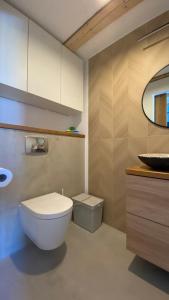 a bathroom with a white toilet and a sink at Grudza83 Bikepoint in Mirsk +110 photos