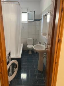 a bathroom with a toilet and a sink at Alexandra' s Apartments in Plataria +20 photos