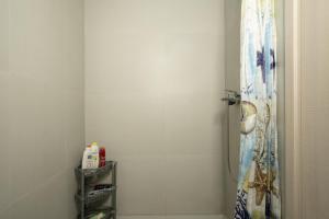 a bathroom with a shower with a shower curtain at MaisonNova Deluxe 2 in Tirana +14 photos