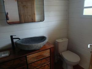 a bathroom with a sink and a toilet at Les Chalets de COCO in Saint-Leu