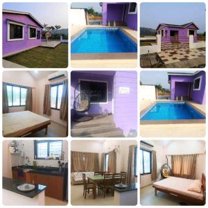 a collage of pictures of a swimming pool at Vihanka villa in Tāhārpur