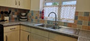 a kitchen with a sink and a window at Blackberry Cottage, Wood Farm in Shipdham +16 photos
