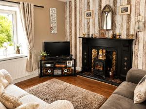 a living room with a tv and a fireplace at Daffodil Lodge in Sligo
