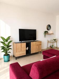 a living room with a flat screen tv on a entertainment center at Casa Moscati in Avellino