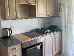 a kitchen with a sink and a stove top oven at Holly Apartment - Uk49299 in Woolfardisworthy