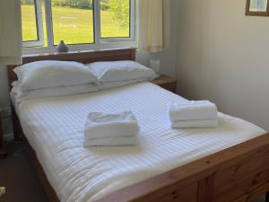 a large white bed with two towels on it at Holly Apartment - Uk49299 in Woolfardisworthy