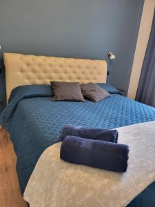 a bed with two pillows on top of it at The Blue Gem in Acqui Terme