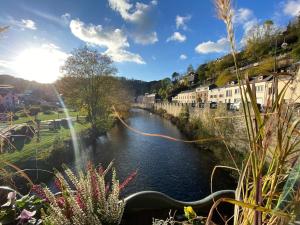a view of a river in a city with buildings at Les Variétés in La-Roche-en-Ardenne