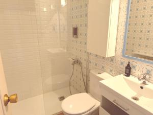 a bathroom with a toilet and a sink and a shower at San Millán 1 in Soria +15 photos