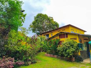 a yellow house with a garden in front of it at Las Catalinas Ecológicas (El Maizal) in Antón