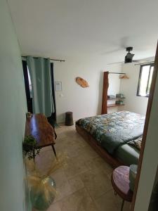 a bedroom with a bed and a chair in it at Monstera Lodge in Saint-Louis +18 photos