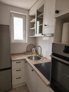 a small kitchen with a sink and a window at Alfi apartments 1 in Belgrade +5 photos
