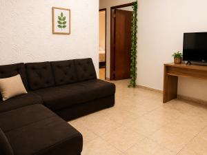 a living room with a couch and a television at Casa do Lago in Londrina