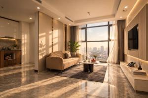 a living room with a couch and a table at H-Vista WestGate Suites in Hanoi