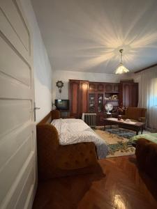 a bedroom with a bed and a living room at Vila Vuković in Leskovac +7 photos