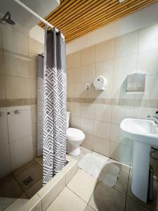 a bathroom with a toilet and a sink at Mora Hostel in Mendoza
