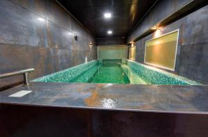 a large swimming pool with green water in a room at Hotel Playa Brava in Punta del Este