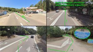 a collage of four pictures of an empty road at U limone 2 in Grosseto-Prugna