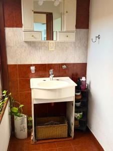 a bathroom with a sink and a mirror at Casa familiar in Corrientes