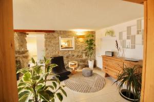 a living room with a chair and some plants at Lodge Les Cariolettes in Font-Romeu-Odeillo-Via