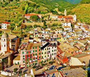 an aerial view of a small town with buildings at Vernazza Vacation 2 in Vernazza