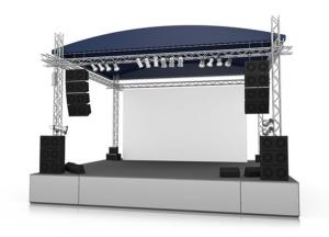 a stage with a blue cover on a white background at Mr smith hotel in Oyarifa