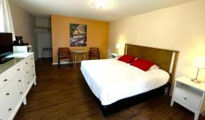 a bedroom with a large bed with red pillows at Sugar Loaf Lodge in Sedona +27 photos