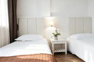 two beds sitting next to each other in a room at Peking Station Hostel in Beijing