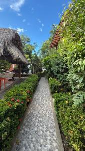 a cobblestone path in front of a resort at Mi Ranchito Capurganá in Capurganá
